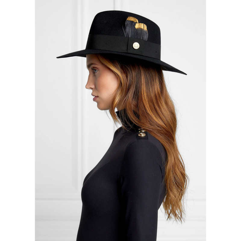 Holland Cooper Trilby Hat Gold Feather - Black-1